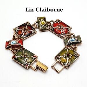 Vintage Liz Claiborne Multicolored Enamel Rhinestone Link Bracelet